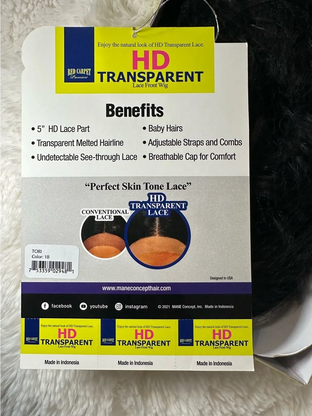 Mane Concept TORI RCHT217 HD Transparent Lace Front Wig 1B NWT